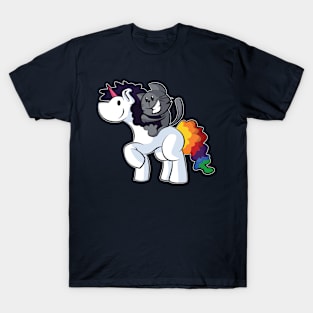 Joyful cat on a unicorn riding happy unicorn T-Shirt